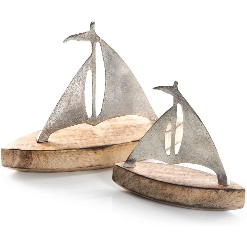 2 Segelschiffe aus Holz & Metall 27 cm + 17 cm - zum Hinstellen
