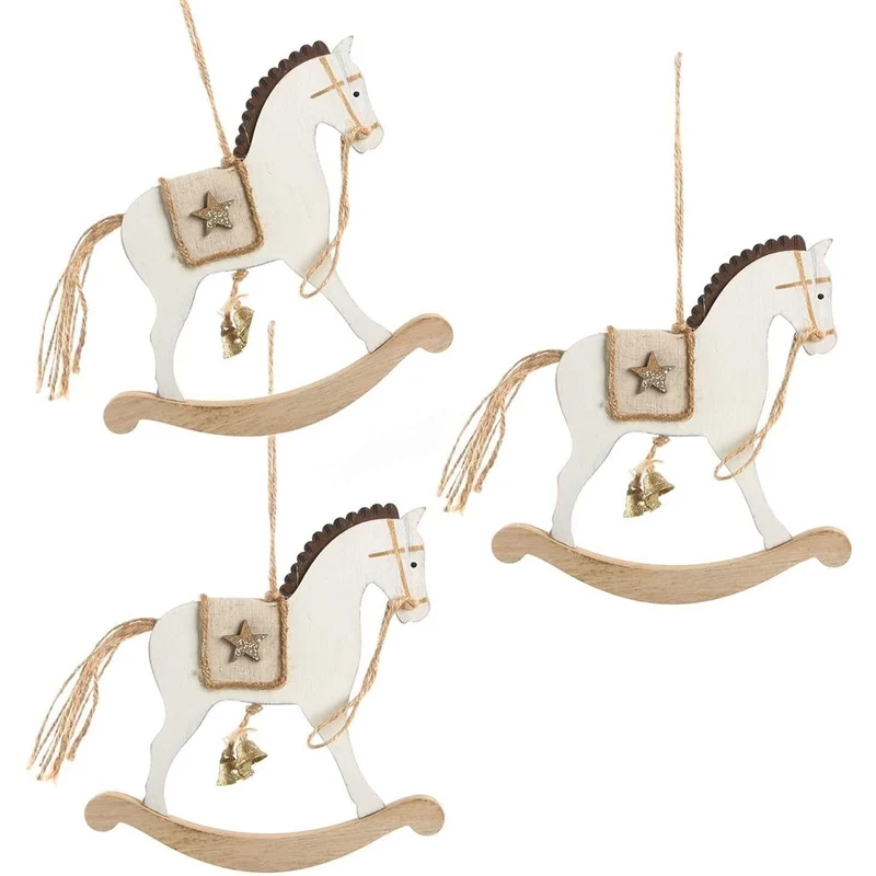 3 Schaukelpferd Anhänger weiß 17 cm - für Weihnachtsgeschenke