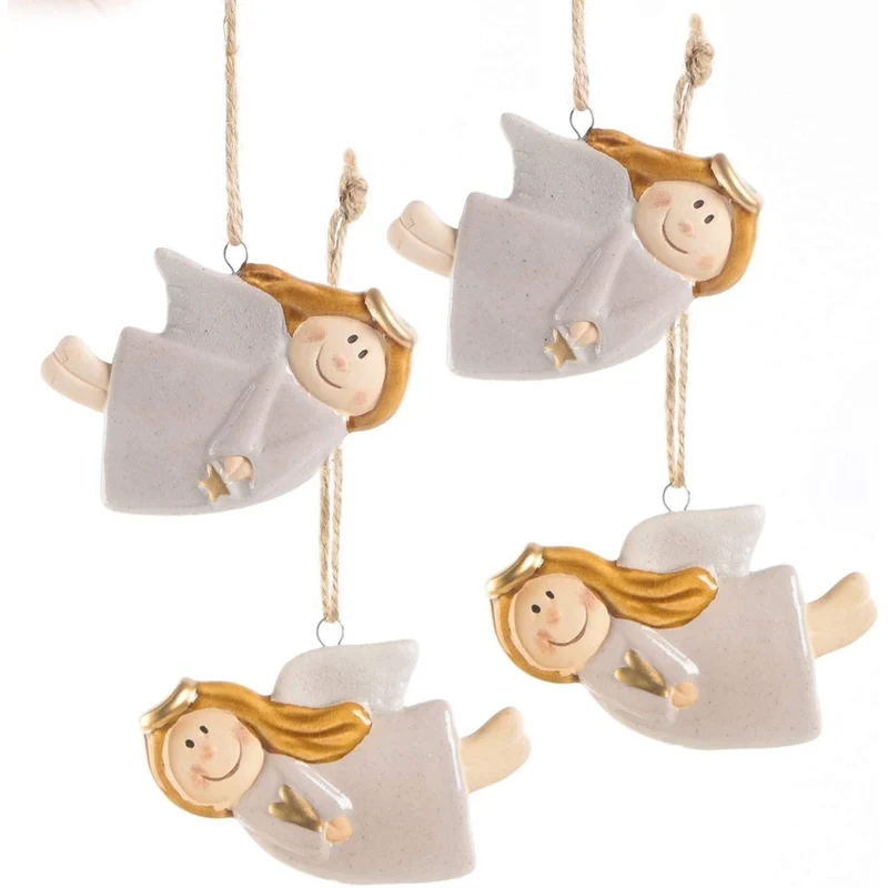 4 Engelanhänger rosa gold aus Keramik 8 cm - Schutzengel Weihnachtsdeko