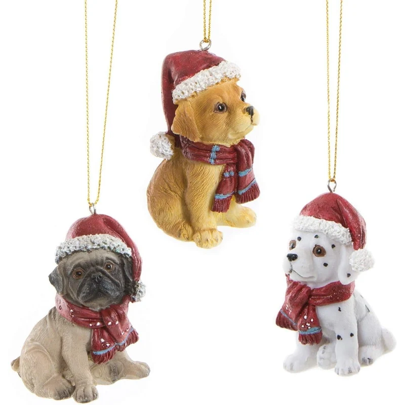 3 kleine Hunde Figuren mit Schnur zum Aufhängen - weihnachtliche Deko