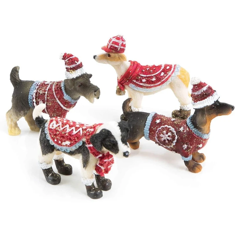 4 Dackelfiguren - 7 cm braun rot - weihnachtliche Tierfiguren