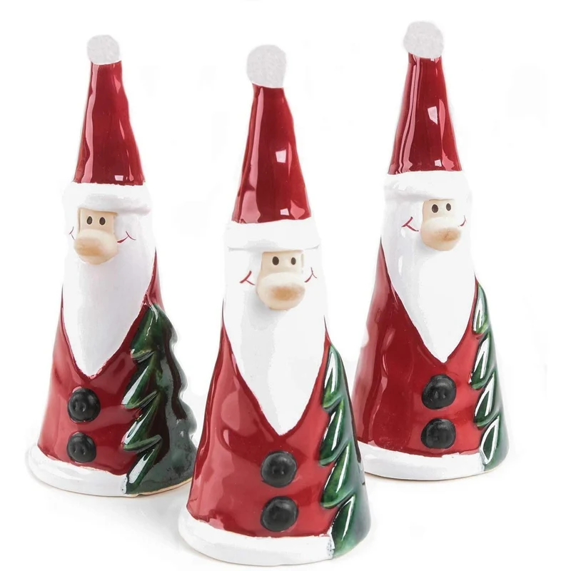 Nikolaus Figuren aus Keramik 14 cm rot weiß grün mit Tannenbaum