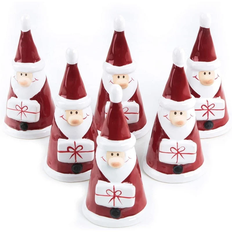 6 kleine Nikolausfiguren rot weiß mit Geschenk - zum Hinstellen
