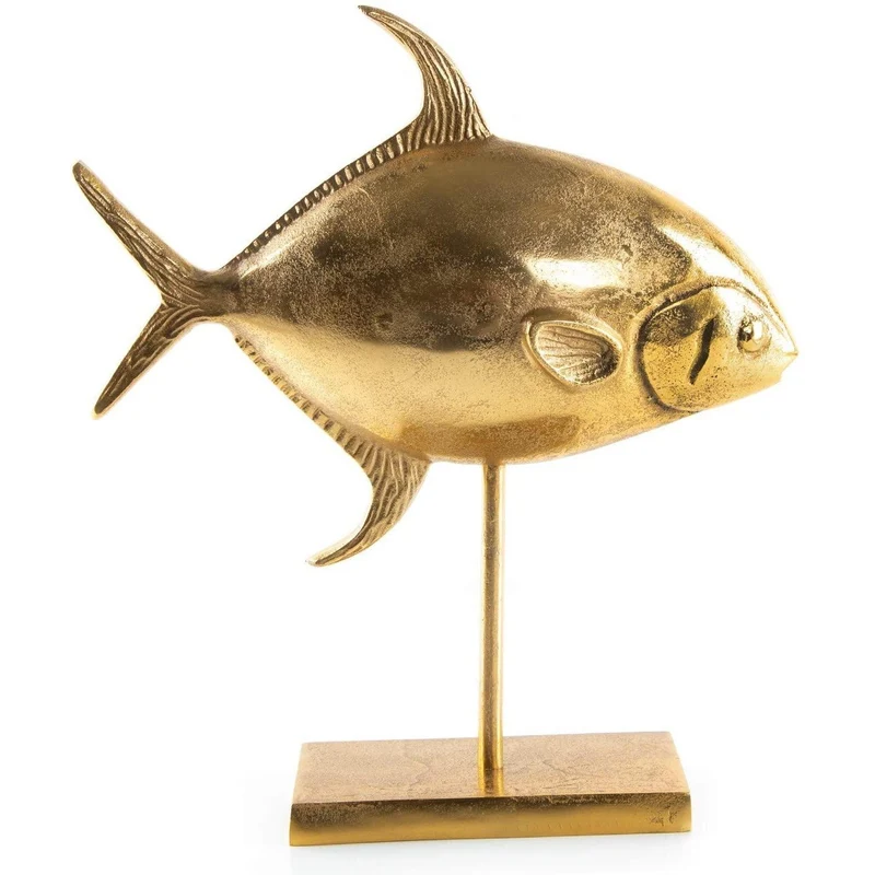 Dekofisch aus Metall zum Hinstellen - 33 x 31,5 x 7 cm goldfarben - Maritime Deko