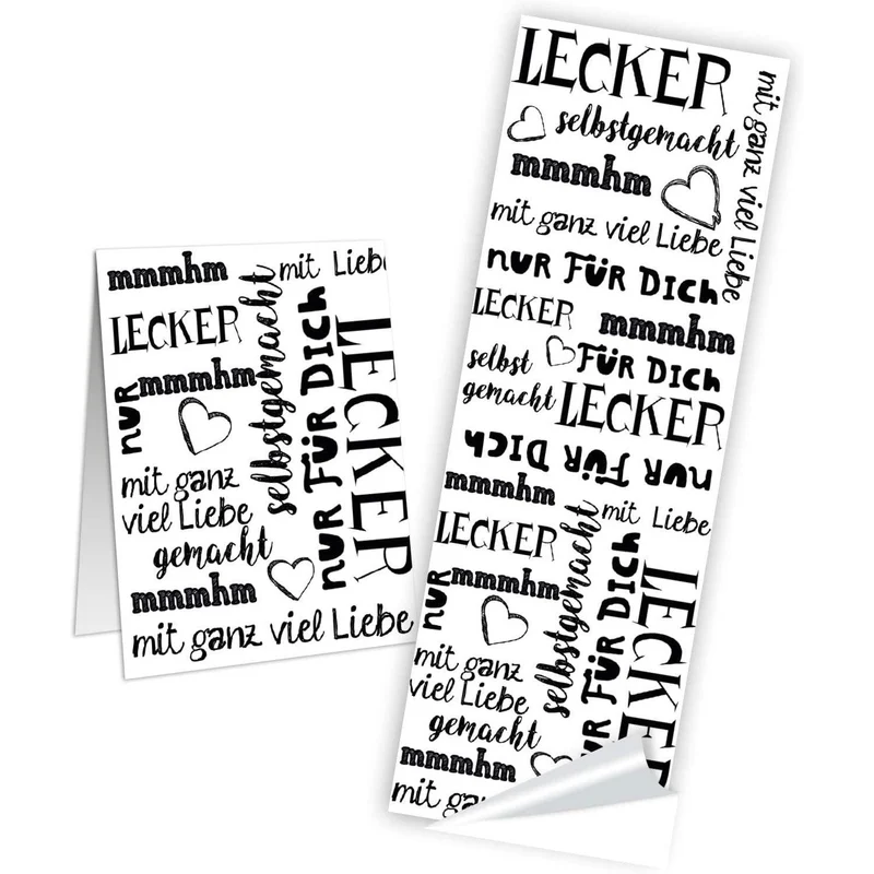 Logbuch-Verlag 10 Sticker mit Text Lecker - Selbstgemacht - für dich schwarz weiß 5 x 14,8 cm - Geschenkaufkleber für DIY Geschenke - Handmade Etiketten