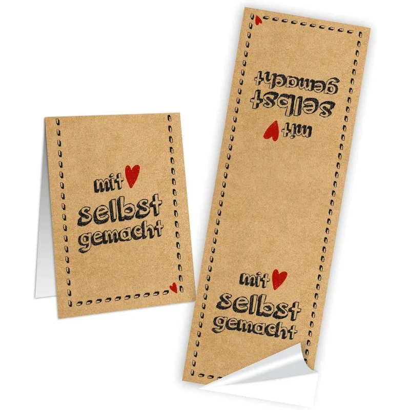 Logbuch-Verlag 10 Aufkleber MIT LIEBE SELBSTGEMACHT in Kraftpapier-Optik braun rot - Geschenkaufkleber für DIY Geschenke