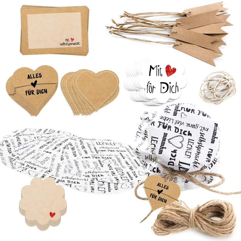 Set - Gläserdeckchen + Sticker + Papieranhänger - Geschenkset für Hobbyköche - 81 Teile