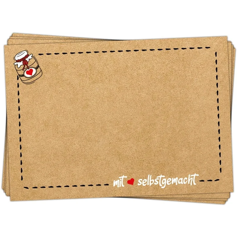 25 Haushaltsetiketten Mit Liebe selbstgemacht - in Kraftpapieroptik - 7,4 x 5,2 cm