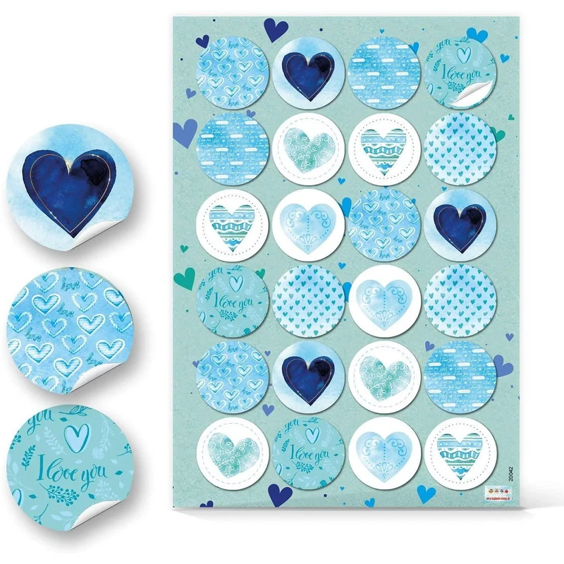 Logbuch-Verlag 24 Herz Aufkleber türkis blau weiß - Geschenkaufkleber Liebe - Verzierung Geschenk Verpackung Give-Away Mitgebsel