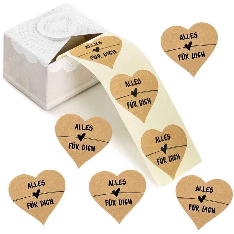 200 Herzen Aufkleber auf Rolle mit Text ALLES LIEBE FÜR DICH