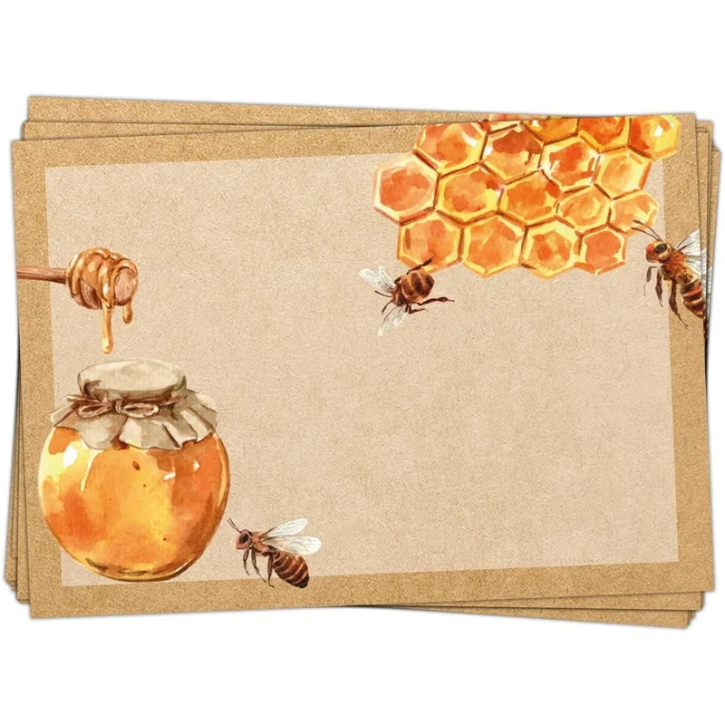 25 Honigaufkleber 7,4 x 5,2 cm braun mit Bienen & Bienenwaben braun gold