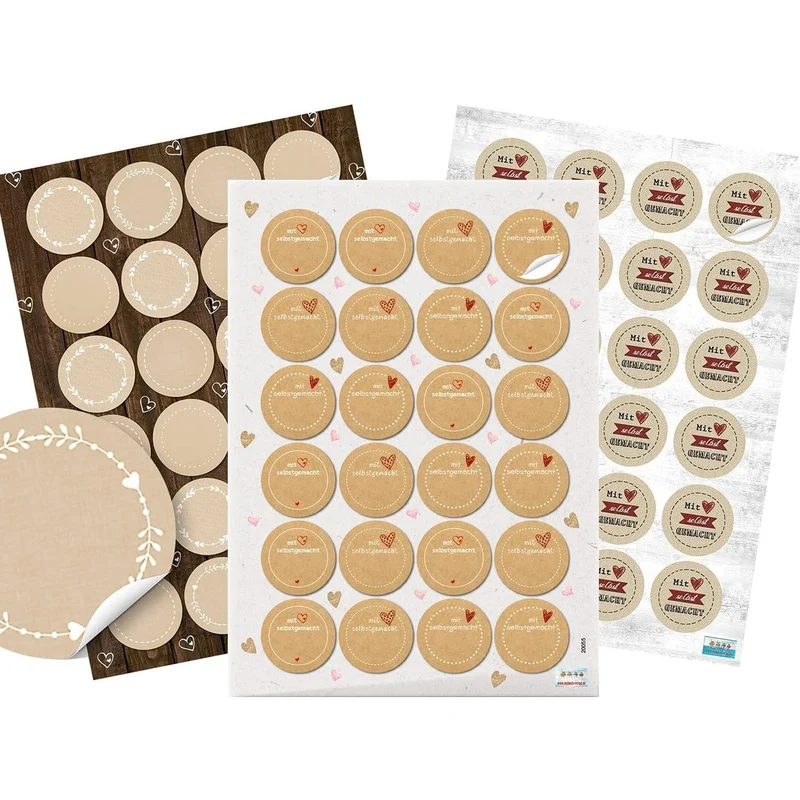 Aufkleber Set 3 x 24 Sticker - Selbstgemacht & zum Beschriften - Stickerset