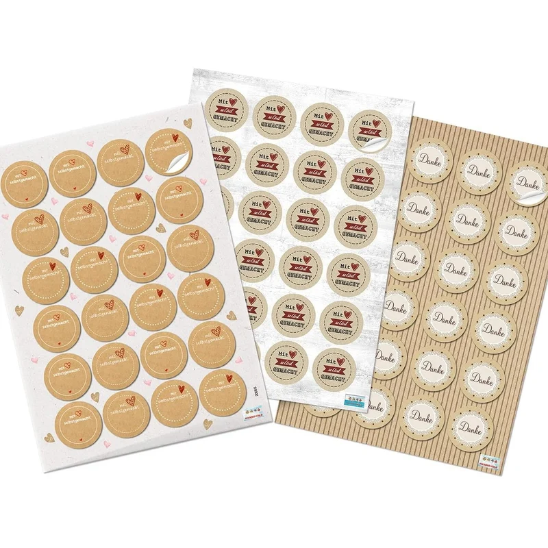 Sticker Set 3 x 24 Aufkleber Mit Liebe selbstgemacht + Danke - Geschenkaufkleber