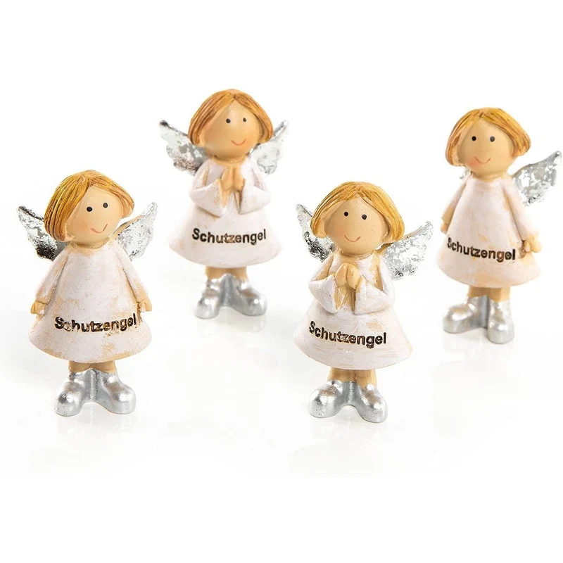 4 kleine Schutzengel Figuren 6,5 cm rosa silber - Engel Miniaturen