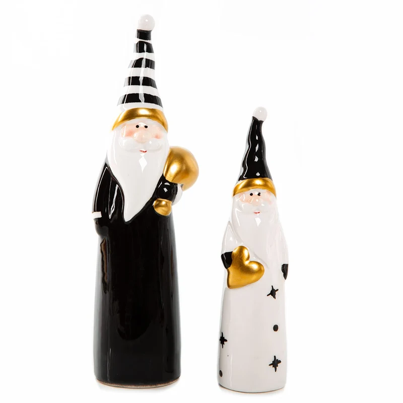 2 Weihnachtsmann Figuren schwarz weiß Gold - 14 cm + 18 cm