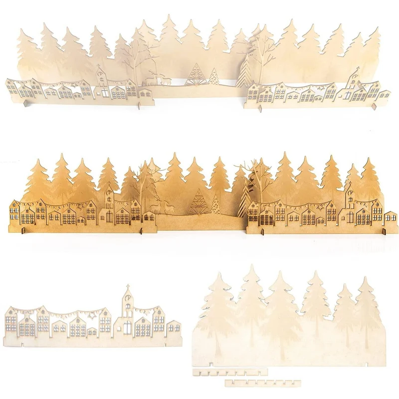 Großes Weihnachtsdeko Set - winterliche Deko Landschaft aus Holz