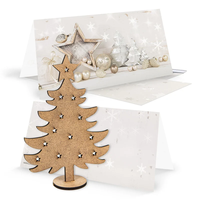 3 weihnachtliche Grußkarten mit Umschlägen + 3 Weihnachtsbäume