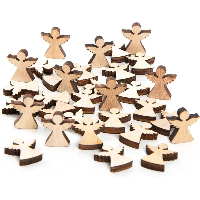 32 Mini Holzengel Natur braun - Streudeko aus Holz 2 cm