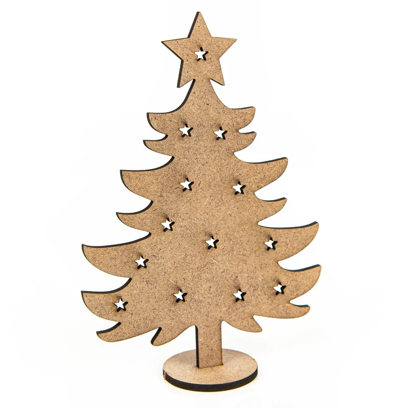 9 kleine Weihnachtsbäume aus Holz - Baum Miniatur flach zum Stecken