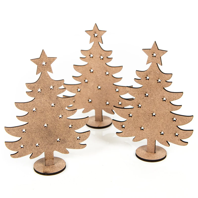 Logbuch-Verlag 3 kleine Weihnachtsbäume aus Holz - Baum Miniatur flach zum Stecken - Kundengeschenk Mitarbeitergeschenk Weihnachten