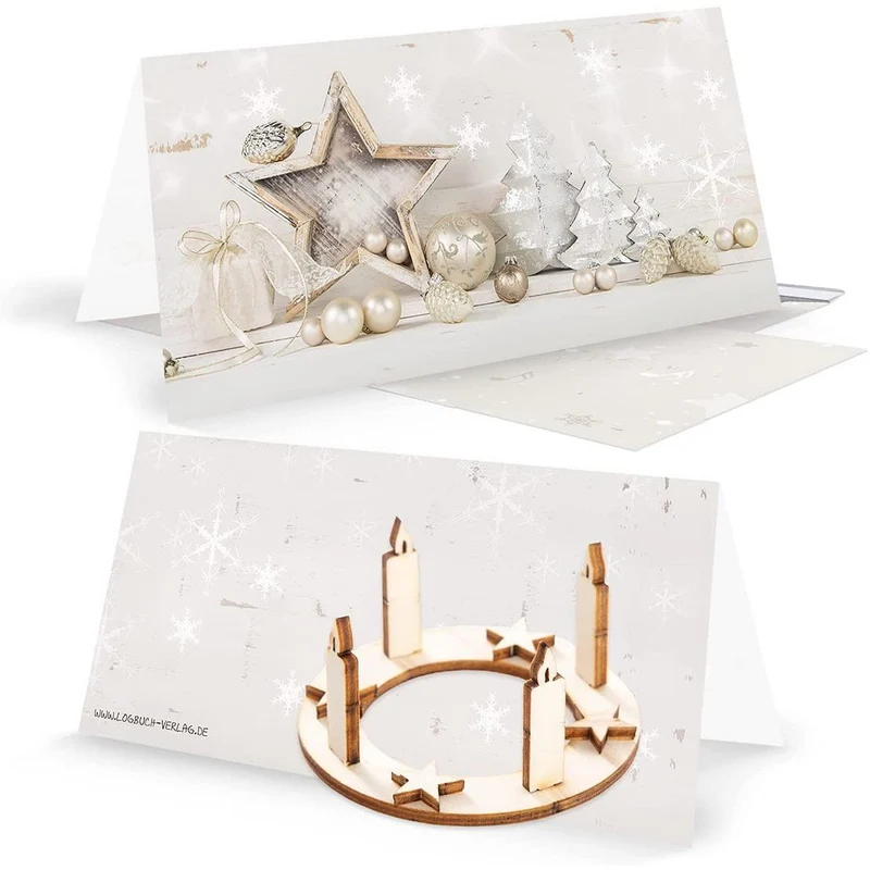 Logbuch-Verlag 3 Weihnachtskarten mit Umschlag + Adventskranz aus Holz - Klappkarten ohne Text für Kunden Mitarbeiter Weihnachtspost