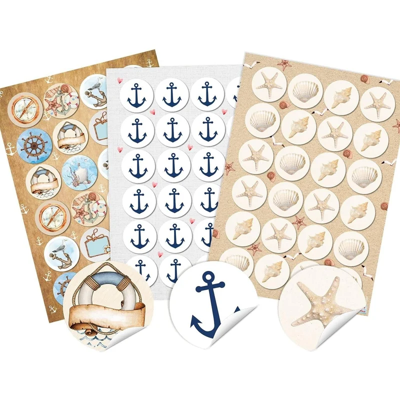 Maritimes Sticker Set - 72 Aufkleber ohne Text Anker + Muscheln