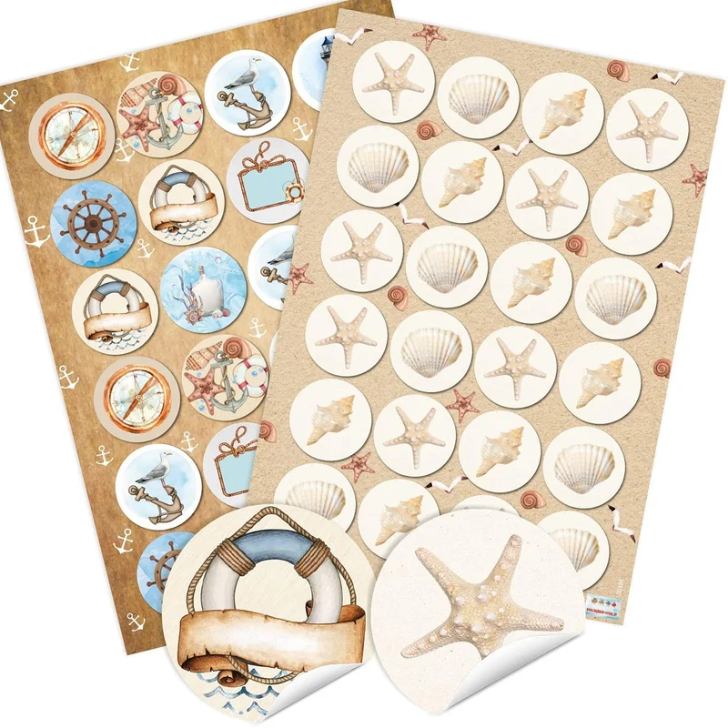 2 x 24 selbstklebende Sticker - 24 Muscheln + 24 maritime Motive