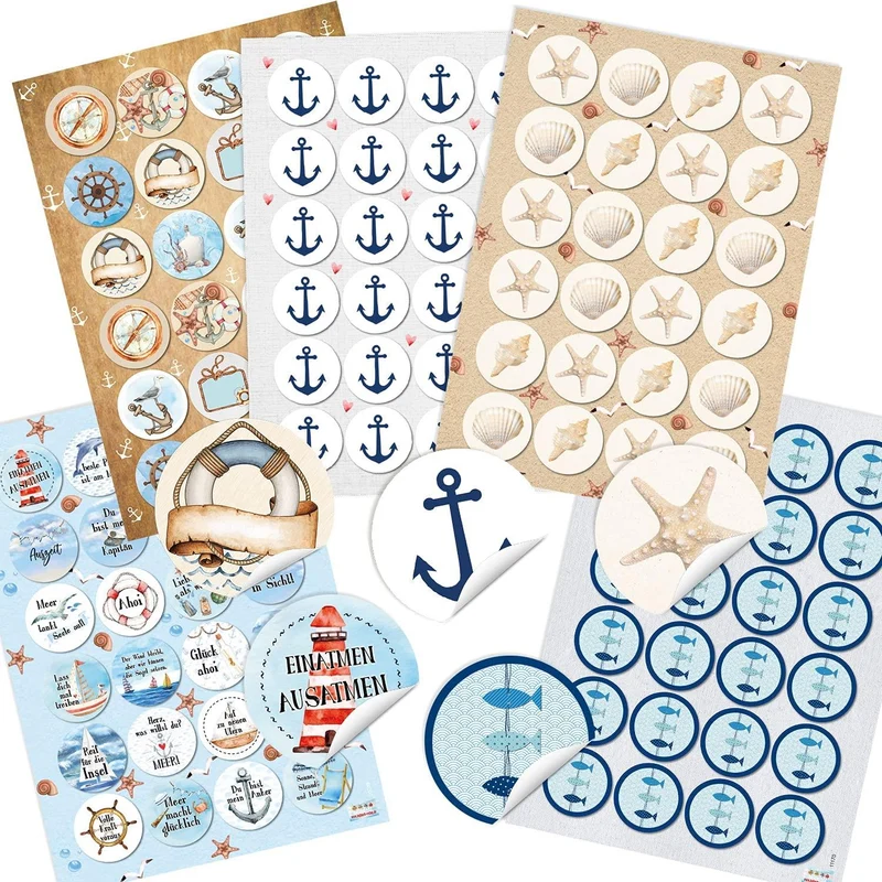 120 maritime Sticker - Anker + Fische + Muscheln + Sprücheaufkleber