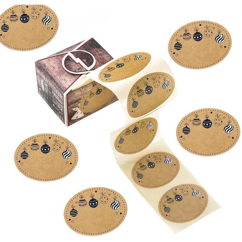 200 Weihnachtsaufkleber auf Rolle zum Beschriften - oval braun schwarz