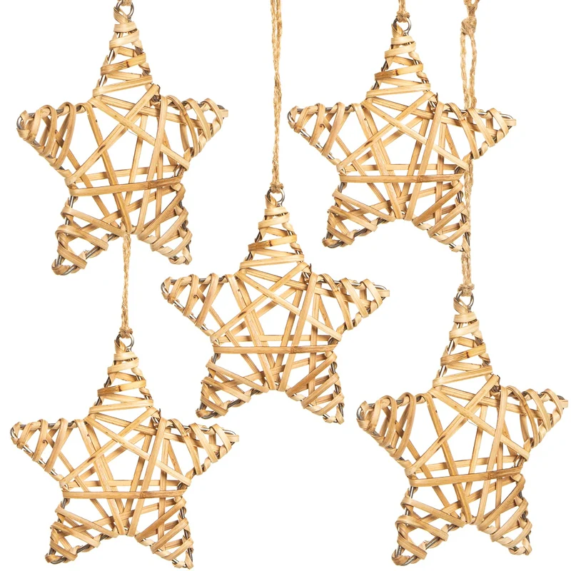 5 Sterne Anhänger - Rattan Strohsterne 10 cm - natur braun