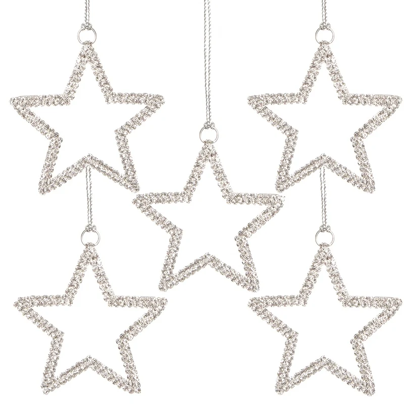 5 Sterne Anhänger aus Deko-Strass 8 cm glänzend - silberfarben
