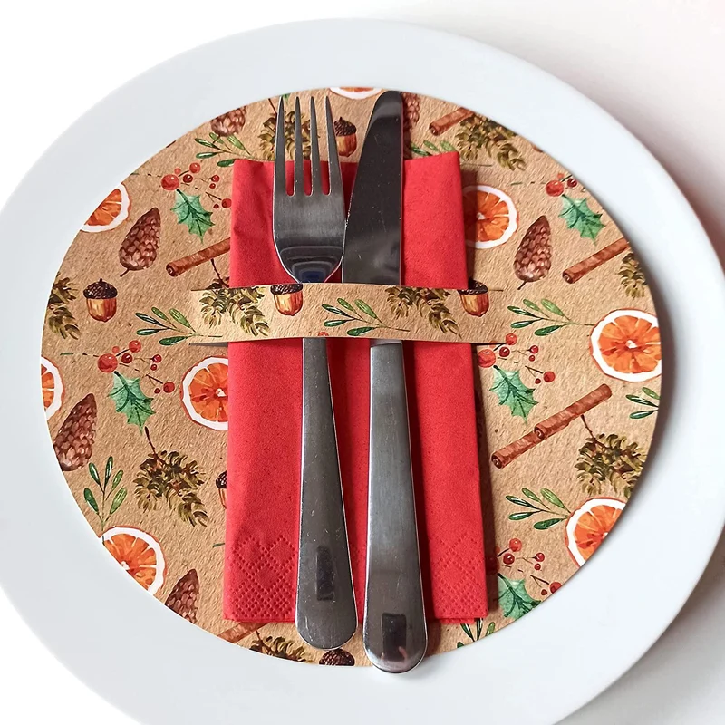 10 runde Tellerdeckchen weihnachtlich orange braun
