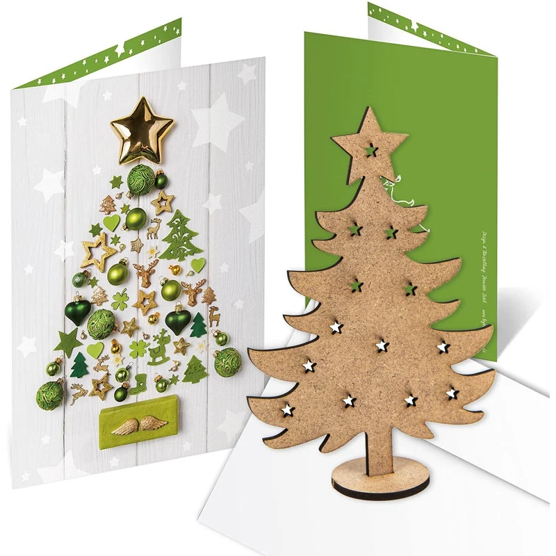 Logbuch-Verlag 10 Weihnachtskarten ohne Text mit Umschlag + mini Weihnachtsbaum aus Holz - kleines Geschenk zu Weihnachten Weihnachtsklappkarte DIN A6