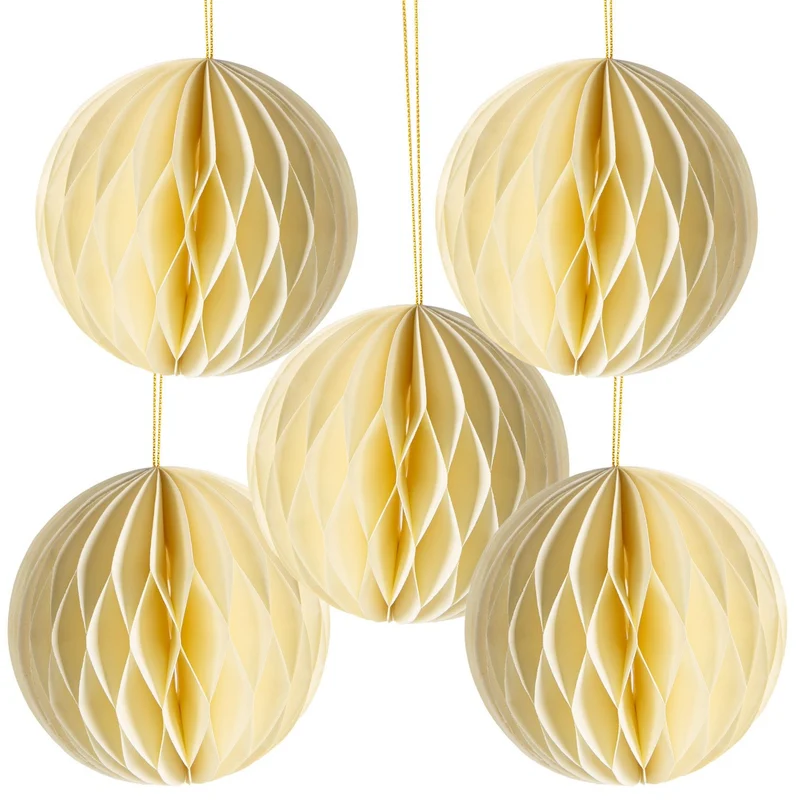 5 cremefarbene Weihnachtskugeln aus Papier mit Magnetverschluss