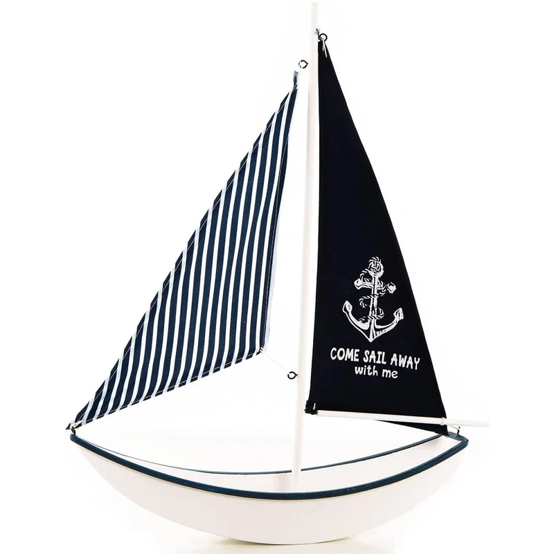 Großes Segelschiff aus Holz & Stoff 42 cm - Segelboot schwarz weiß "Come sail with me"