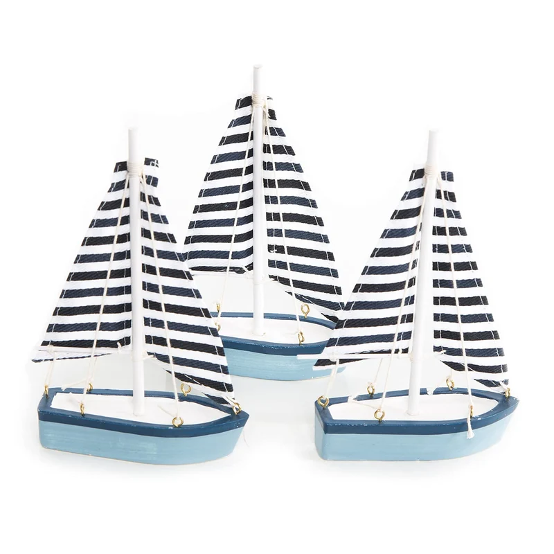 3 kleine Segelboote aus Holz & Stoff 16 cm - maritime Deko zum Hinstellen