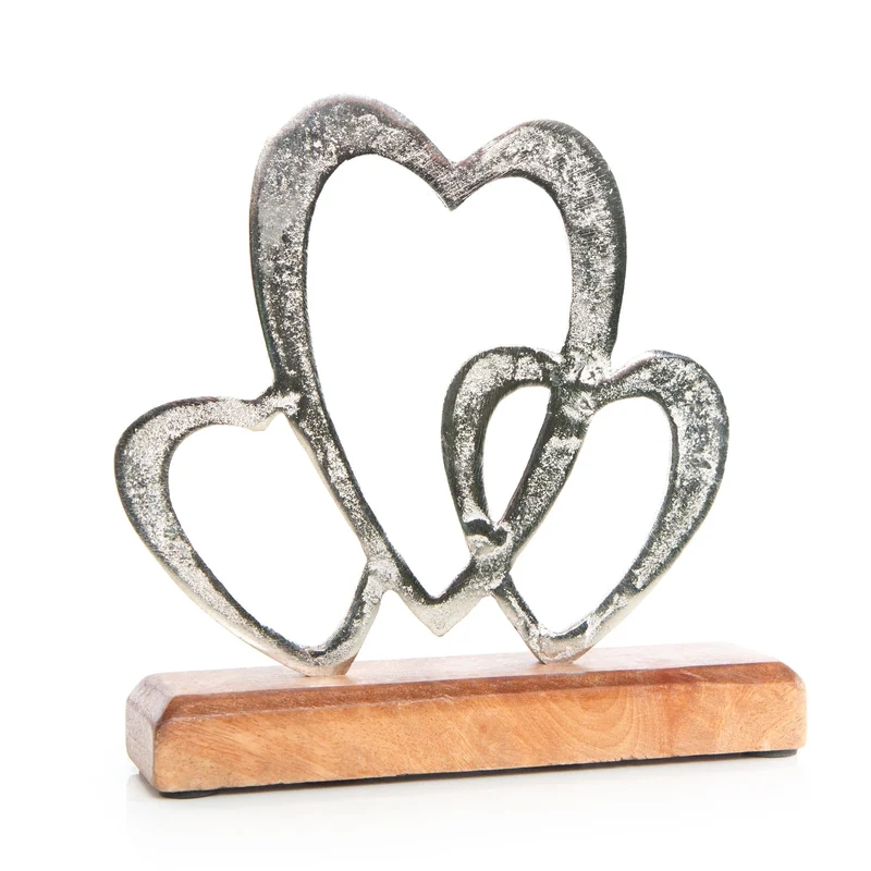 Herz Dekofigur 3 Herzen silber braun aus Metall Symbolgeschenk Liebe