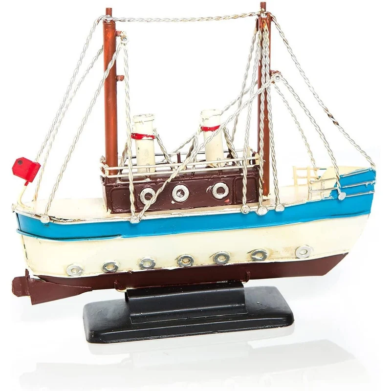 Großes Schiff aus Metall - Dampfer Metallschiff nautisch blau weiß vintage 20,5 cm