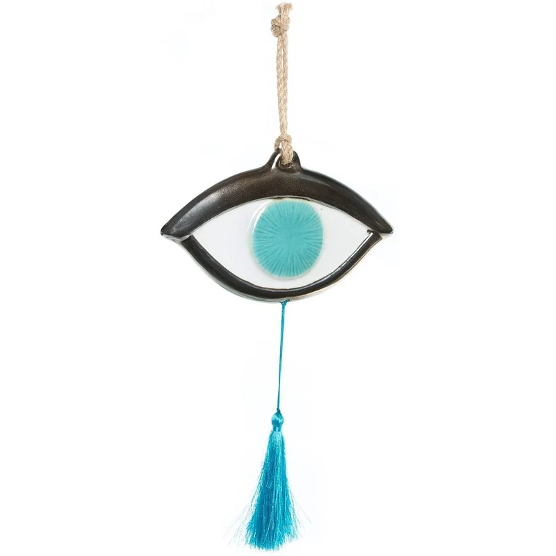 Großes Auge Schutzsymbol zum Aufhängen türkis Silber 22 cm
