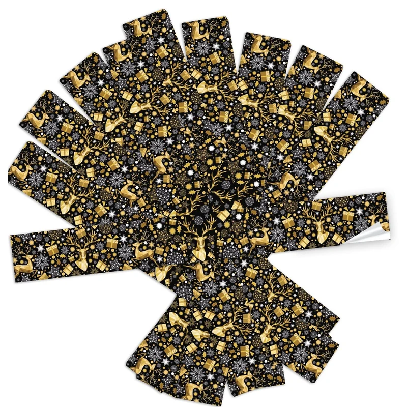Logbuch-Verlag 10 lange Paketaufkleber schwarz gold weiß - Motiv Hirsch & Geschenke - XXL Weihnachtsaufkleber 5 x 42 cm für Geschenkverpackungen