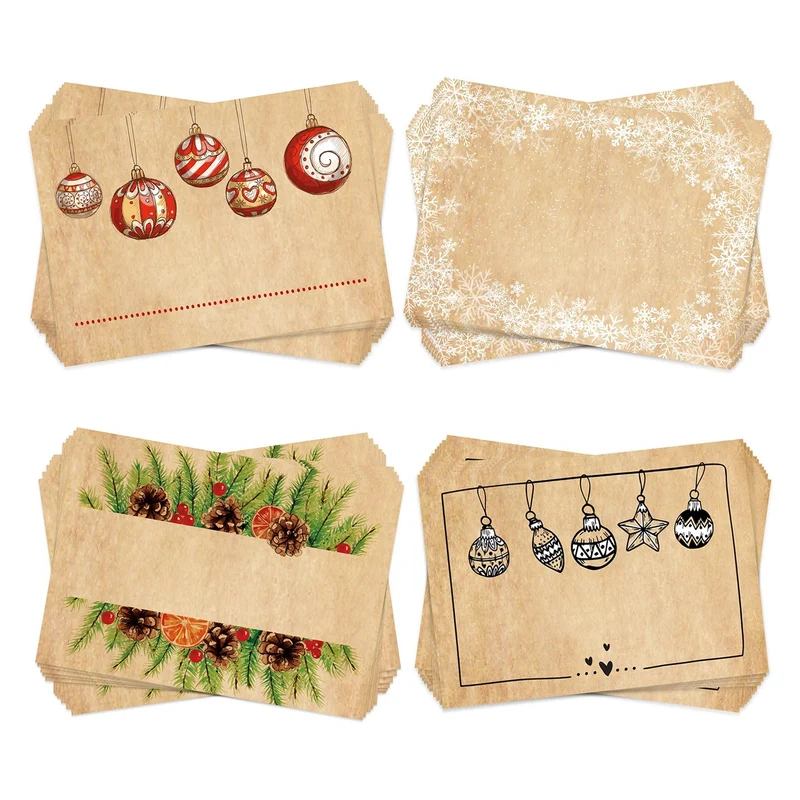 4 x 50 Weihnachtsetiketten in Kraftpapier-Optik 7,4 x 5,2 cm