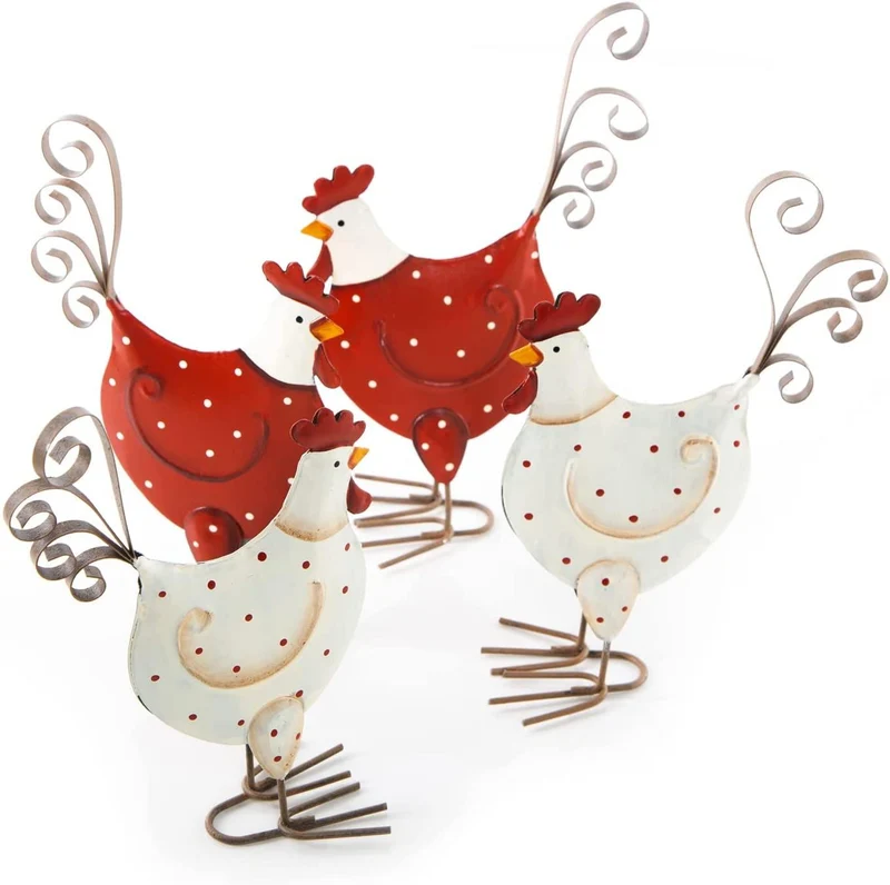 Logbuch-Verlag 4 Hühnerfiguren aus Metall - Hahn und Hennen aus Metall 16 cm - Osterdeko Figuren Set