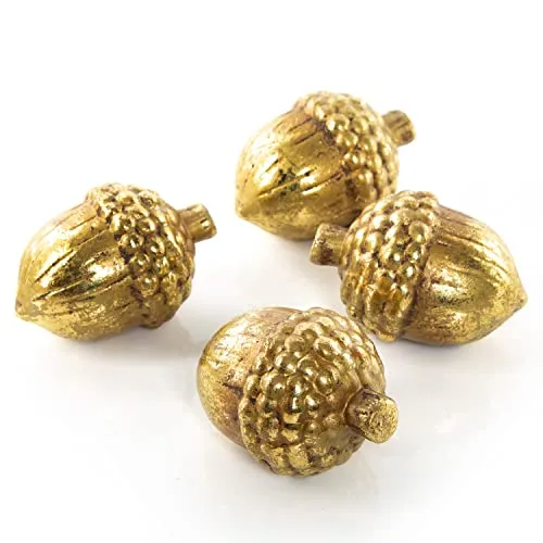 4 große Eicheln aus Keramik zum Hinlegen - Goldfarbene Nüsse 12 cm