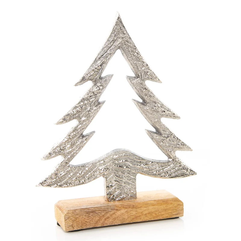 Weihnachtsbaum Figur 20 cm aus Metall & Holz silber glänzend