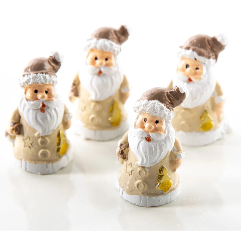 4 mini Weihnachtsmann Figuren - Nikolaus Santa Claus beige gold weiß 4 cm