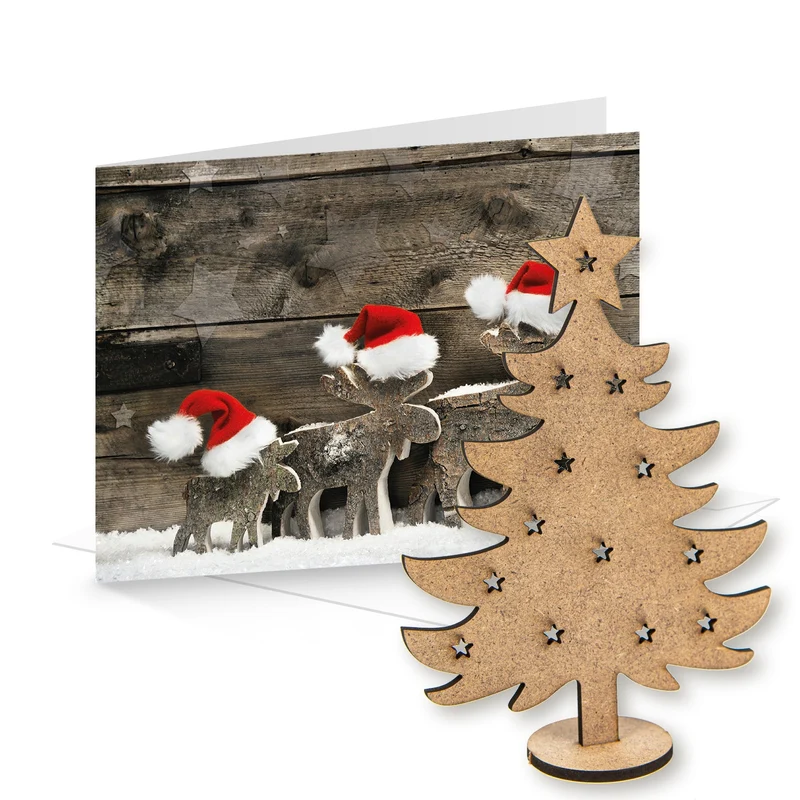 Logbuch-Verlag 3 Weihnachtskarten DIN A6 inkl. Kuverts + Weihnachtsbaum Miniatur aus Holz - Geschenkidee Weihnachtspost Kunden Kollegen