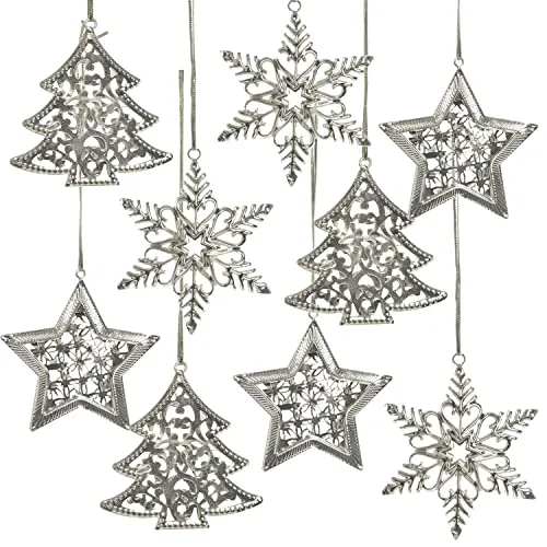 9 weihnachtliche Geschenkanhänger - Set silberfarben aus Metall