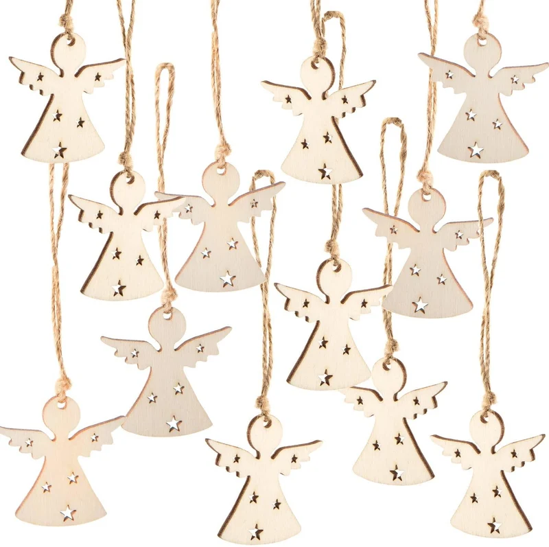 Logbuch-Verlag 12 kleine Schutzengel Anhänger aus Holz mit Sternchen - Engel Weihnachtsanhänger Weihnachtsengel Natur 5 cm