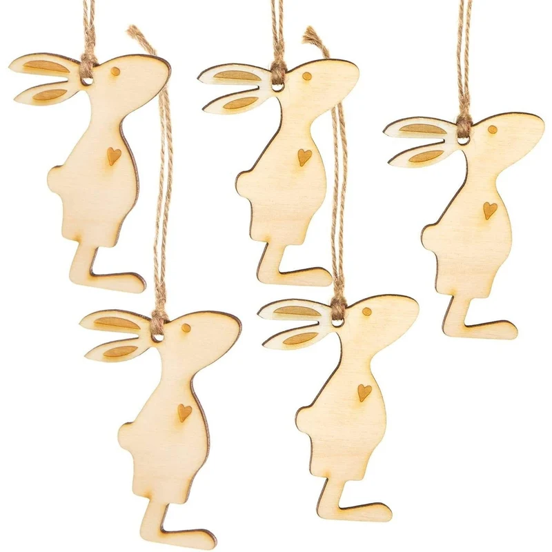 5 Osterhasen aus Holz Natur 8,5 cm - Holzanhänger Hase