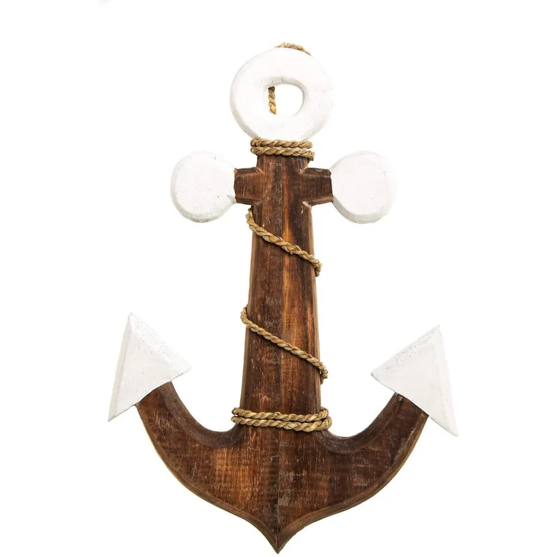 Großer Anker aus Holz braun weiß - Wandanker zum Aufhängen - 38 cm